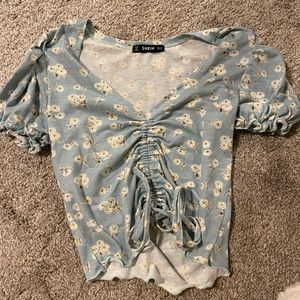 Shein floral ruched crop top